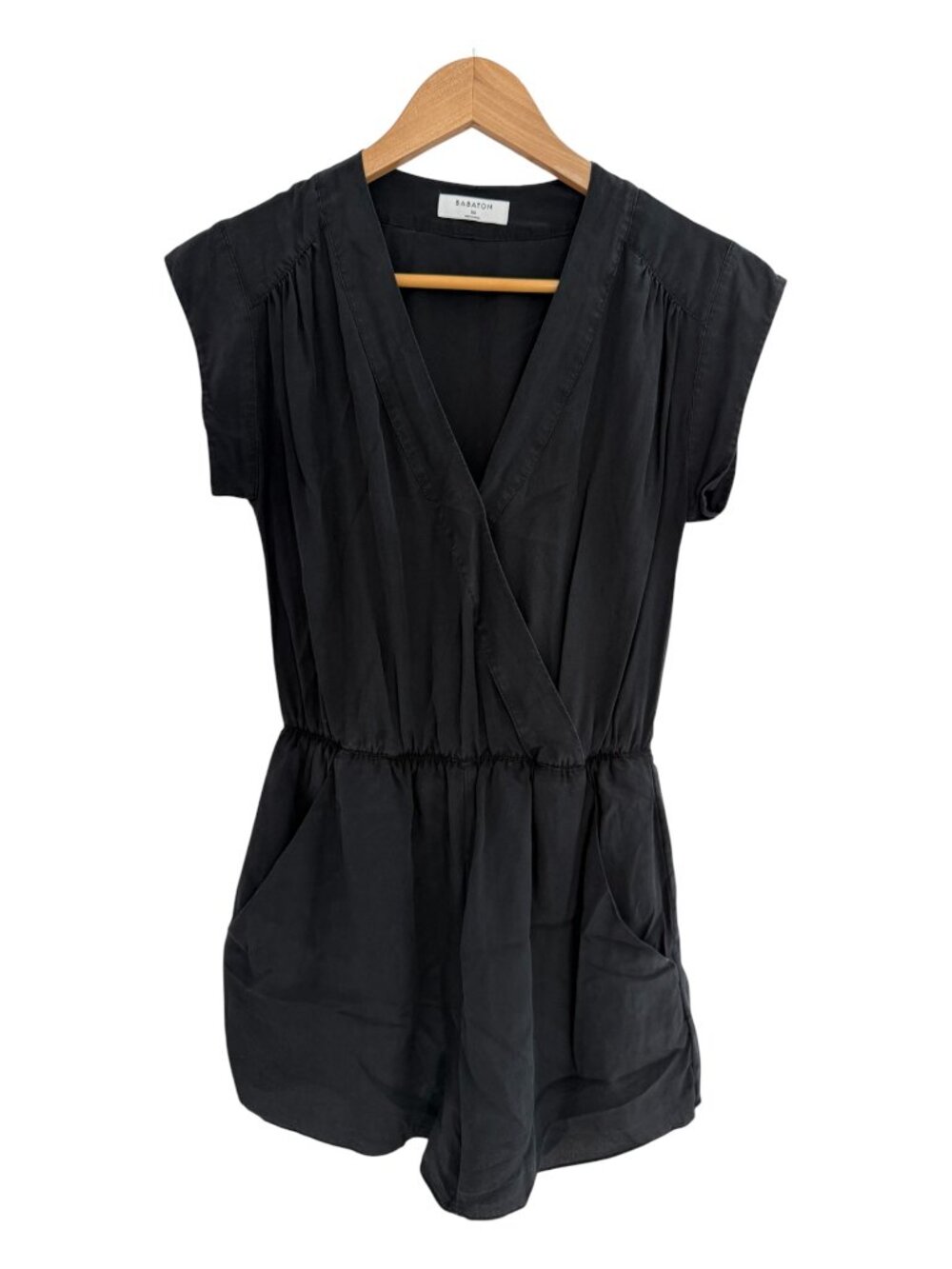Babaton Black 100% Silk Wrap Style Short Sleeve Romper XS